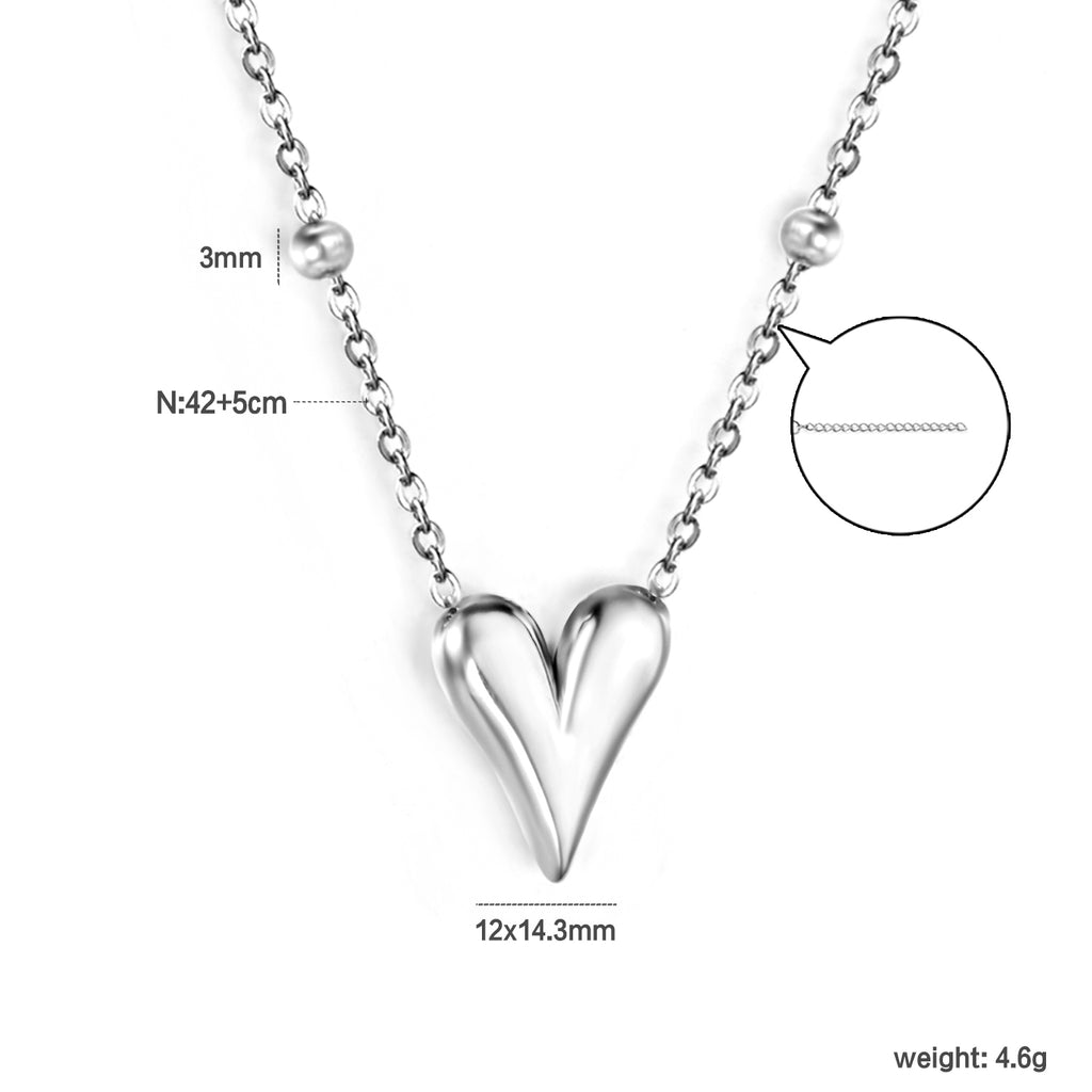 12*14.3mm Heart Pendant 42+5cm+11.2*3.7mm Square Tail Plaque Necklace Steel/Golden