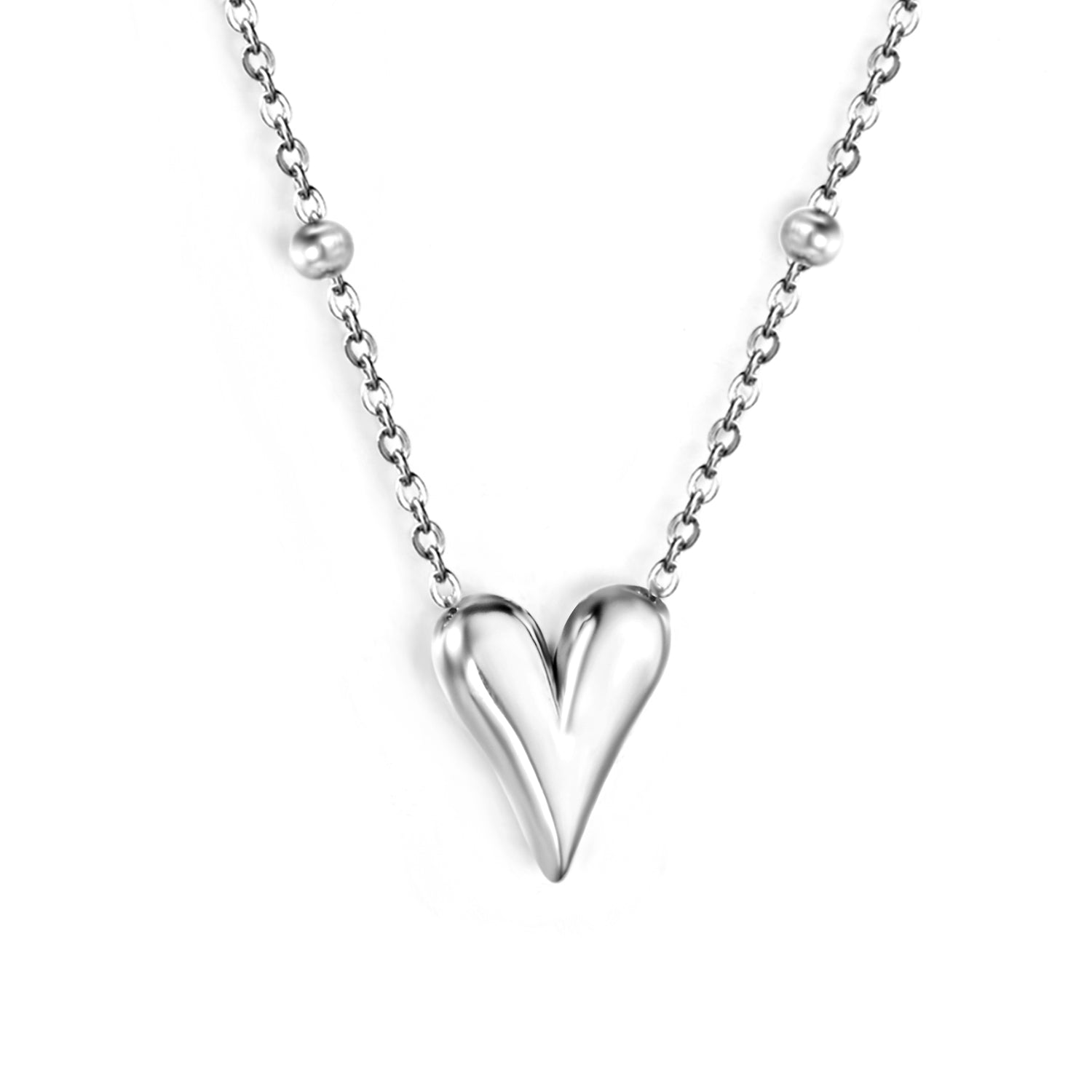 12*14.3mm Heart Pendant 42+5cm+11.2*3.7mm Square Tail Plaque Necklace Steel/Golden asonjewelry