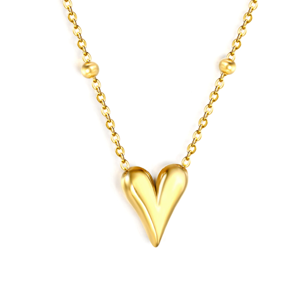 12*14.3mm Heart Pendant 42+5cm+11.2*3.7mm Square Tail Plaque Necklace Steel/Golden
