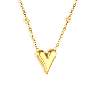 12*14.3mm Heart Pendant 42+5cm+11.2*3.7mm Square Tail Plaque Necklace Steel/Golden