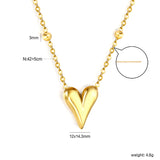 12*14.3mm Heart Pendant 42+5cm+11.2*3.7mm Square Tail Plaque Necklace Steel/Golden