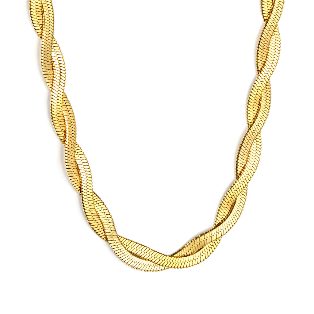 5.9mm*45+5cm Crossed Double Strand Necklace Steel/Golden