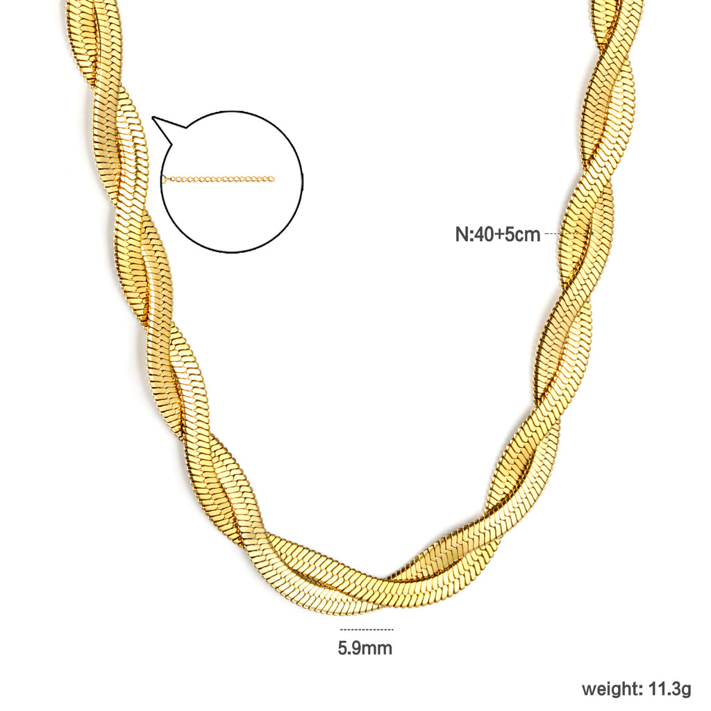 5.9mm*45+5cm Crossed Double Strand Necklace Steel/Golden