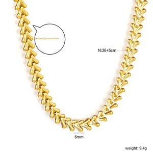 6mm*36+5cm+11.2*3.7mm Square Tail Plaque Fish Bone Chain Necklace Gold