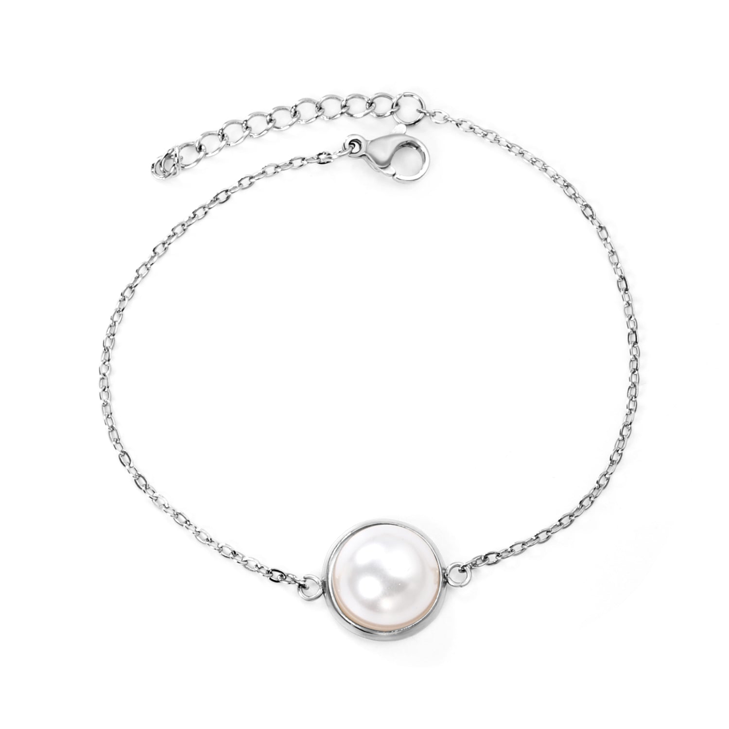 12-14mm round with half white pearl 16-18+3cm bracelet steel/gold color asonjewelry