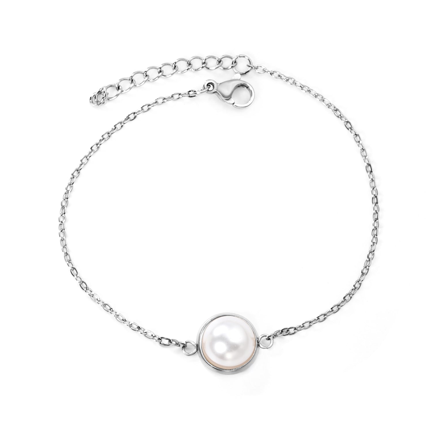 12-14mm round with half white pearl 16-18+3cm bracelet steel/gold color asonjewelry
