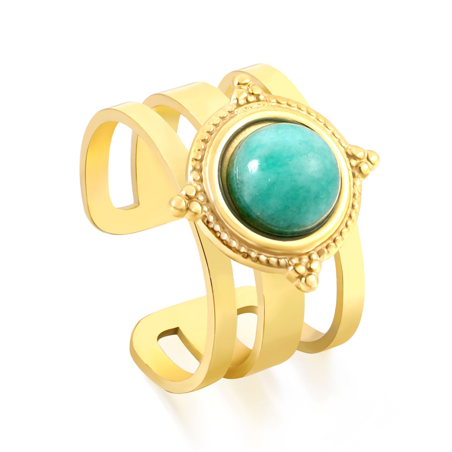 Open Band & 4 Small Lychees & Spherical Natural Stone Ring asonjewelry