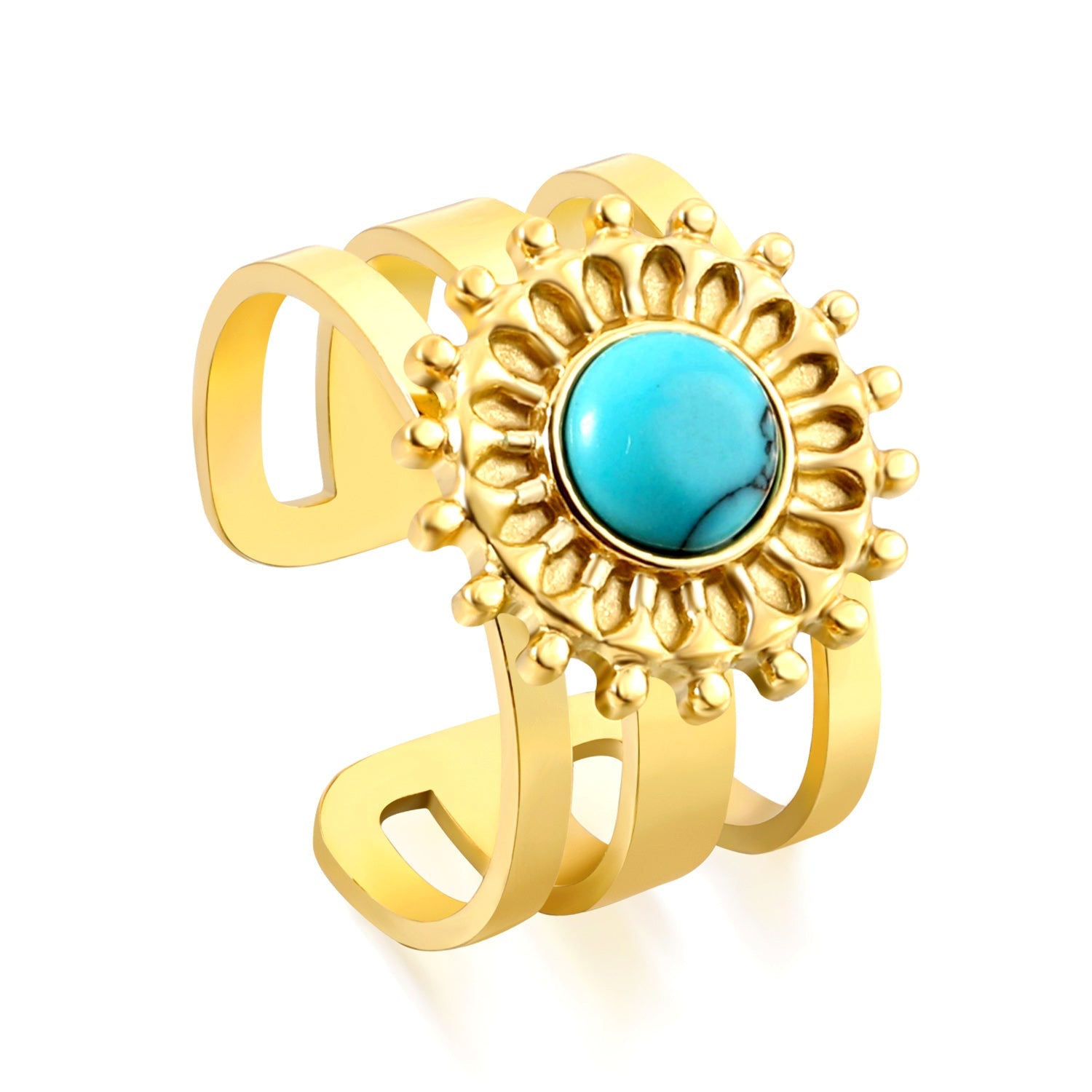 Open Band & Tiny Bead Lace & Turquoise Ring asonjewelry