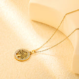 21.9mm Round Hollowed Out Tree of Life with White Diamonds Pendant 40+5cm Necklace Steel/Golden