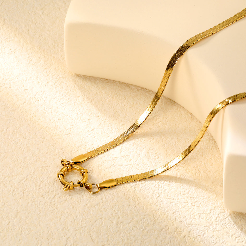 Razor/O Chain W4mm*40cm+Round Buckle O.D. 14.6mm Necklace Gold Color