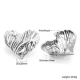 Textured Heart Stud Earrings 35*28mm / 18.4*15.1mm steel color / gold color