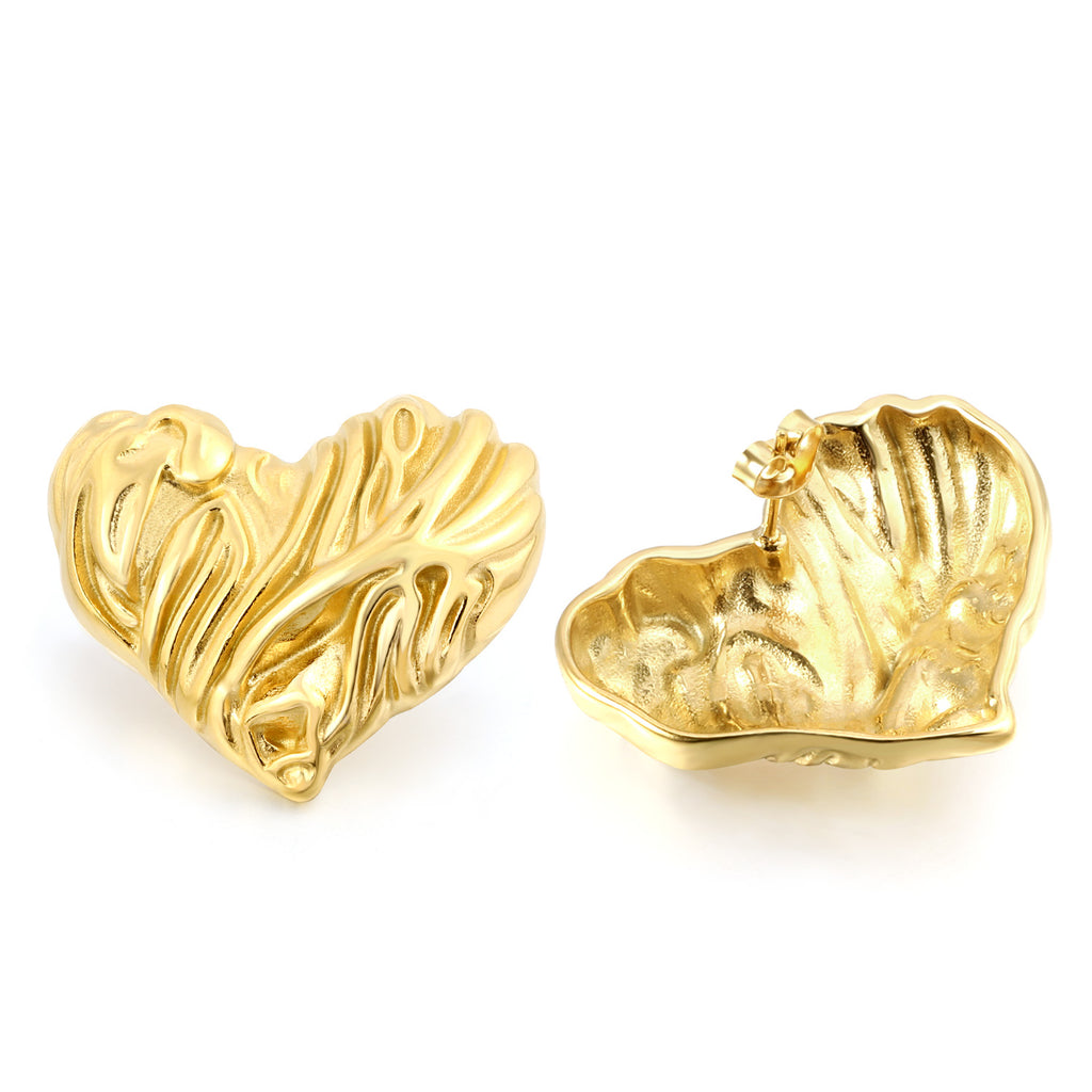 Textured Heart Stud Earrings 35*28mm / 18.4*15.1mm steel color / gold color