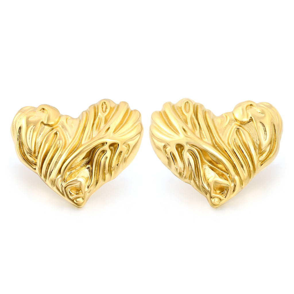 Textured Heart Stud Earrings 35*28mm / 18.4*15.1mm steel color / gold color