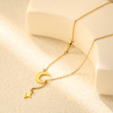 18.4*17mm moon+8.4*13.3mm star accessories 4cm tassel 42+5cm necklace steel/golden