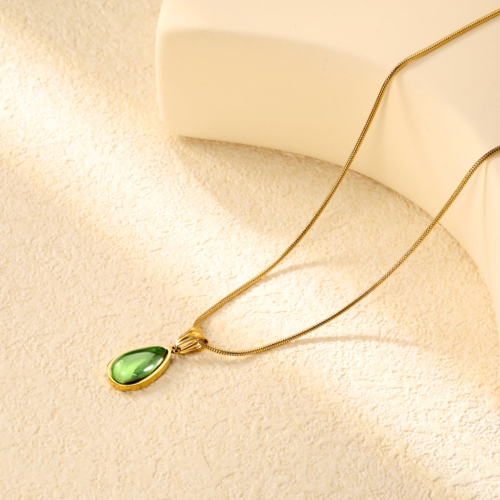 5mm Six Claws Round White Diamond Pendant 40+5cm+6mm Round Tail Plaque Necklace Steel/Golden