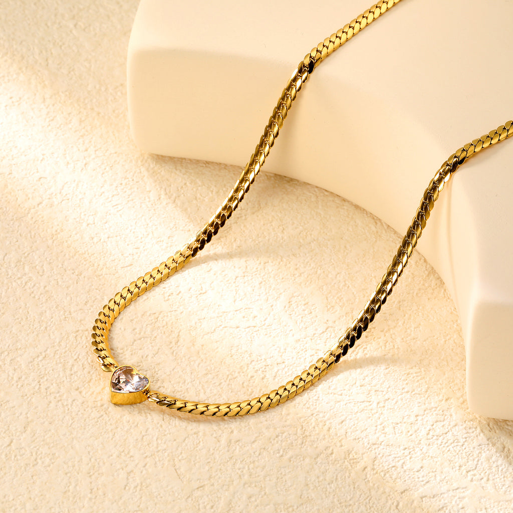 12.2mm White/Green Diamond Heart Pendant 4mm Golden Dragon Necklace 40+5cm+3*10mm Square Tail Plate/Cone Tail Plate Necklace Golden