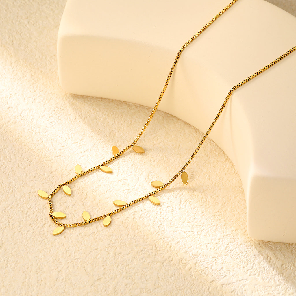 5.6*2.9mm Vine Shape 1.0 Box Chain 40+5cm+6mm Round Tail Plaque Necklace Steel/Golden