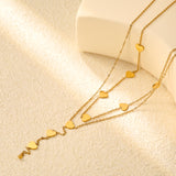 7.3*6.3mm Heart 8cm Tassel Accessories 38+45+5cm+6mm Round Tail Plaque Double Chain Necklace Gold
