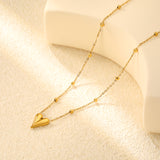 12*14.3mm Heart Pendant 42+5cm+11.2*3.7mm Square Tail Plaque Necklace Steel/Golden