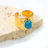 H14.2mm turquoise open-end ring, steel / gold color