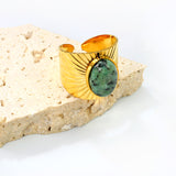 H18.8mm Chrysoprase Split Ring Gold Color