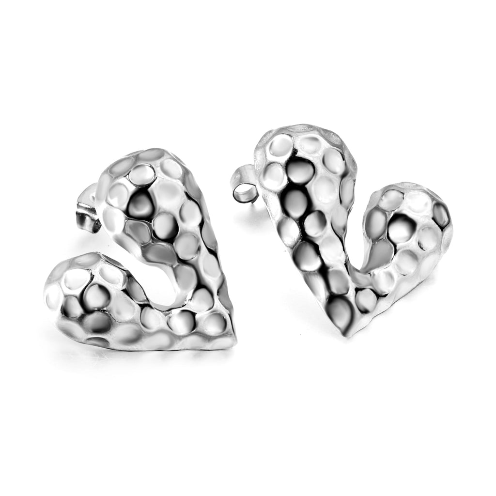 Pitted Faceted Heart Stud Earrings 23.8*21.5mm