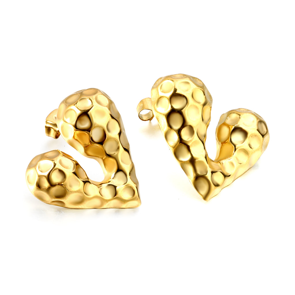 Pitted Faceted Heart Stud Earrings 23.8*21.5mm