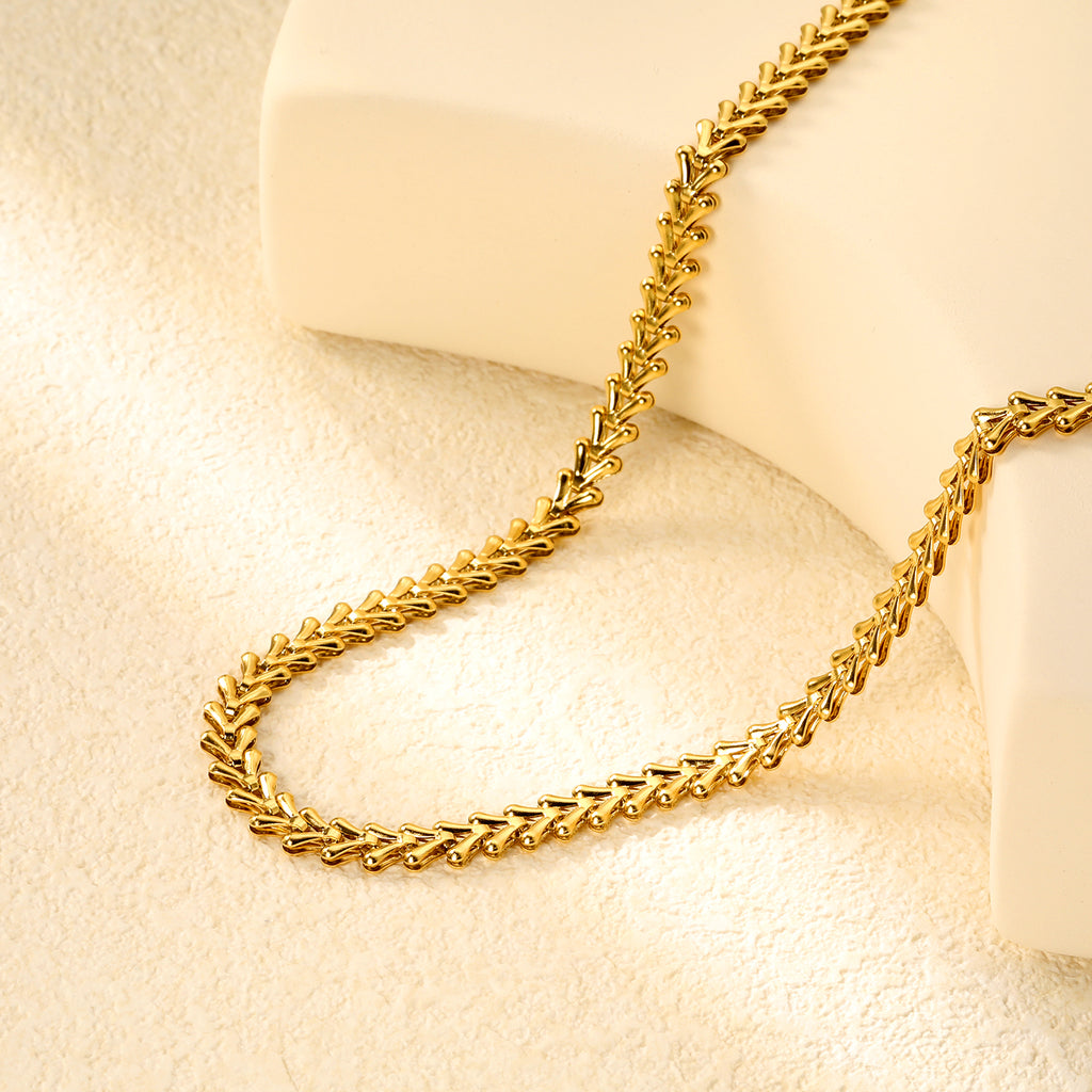 6mm*36+5cm+11.2*3.7mm Square Tail Plaque Fish Bone Chain Necklace Gold