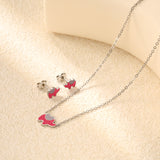 8.6*6.4mm small elephant with pink oil drop earrings +12.2*9mm pendant set cross 0.3mm*45+5cm+6mm round plate steel color / gold color