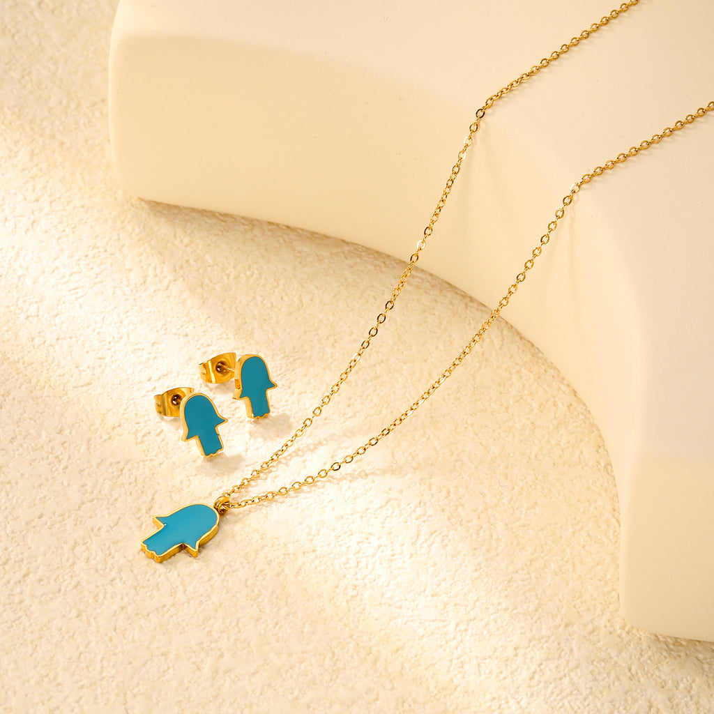Glossy set Gold/light blue Earrings: 8.7*10.8mm Pendant: 10.7*13.6mm 0.3 cross chain 40+5cm+6mm round plate