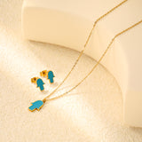 Glossy set Gold/light blue Earrings: 8.7*10.8mm Pendant: 10.7*13.6mm 0.3 cross chain 40+5cm+6mm round plate