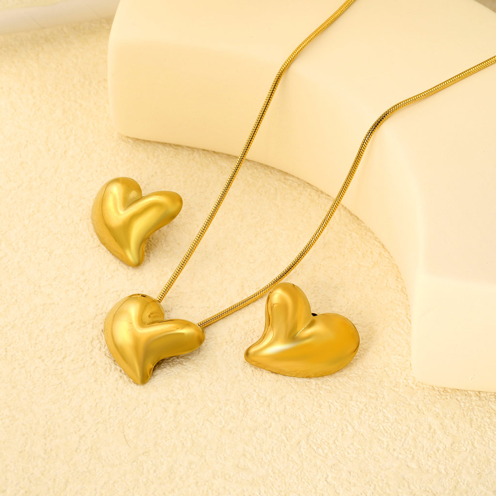 Love Set Steel/Gold/Mixed Earrings: 27*27.3mm Pendant: 27*27.3mm 1.6 Round Snake Chain 43+5cm+6mm Round Tail Tag