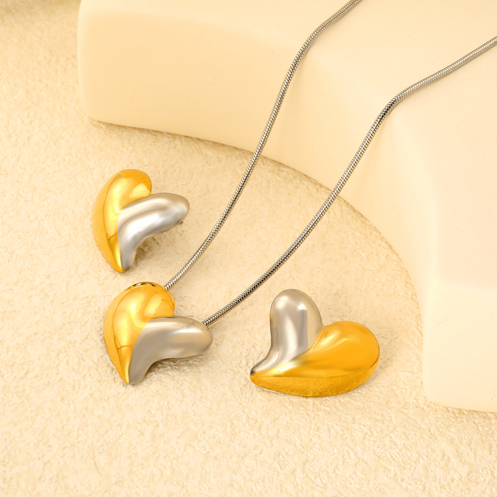 Love Set Steel/Gold/Mixed Earrings: 27*27.3mm Pendant: 27*27.3mm 1.6 Round Snake Chain 43+5cm+6mm Round Tail Tag