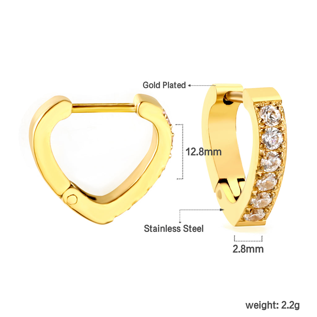 Heart Shaped Circle with White & Pink Diamonds Ear Clips 2.8*14.*12.8mm