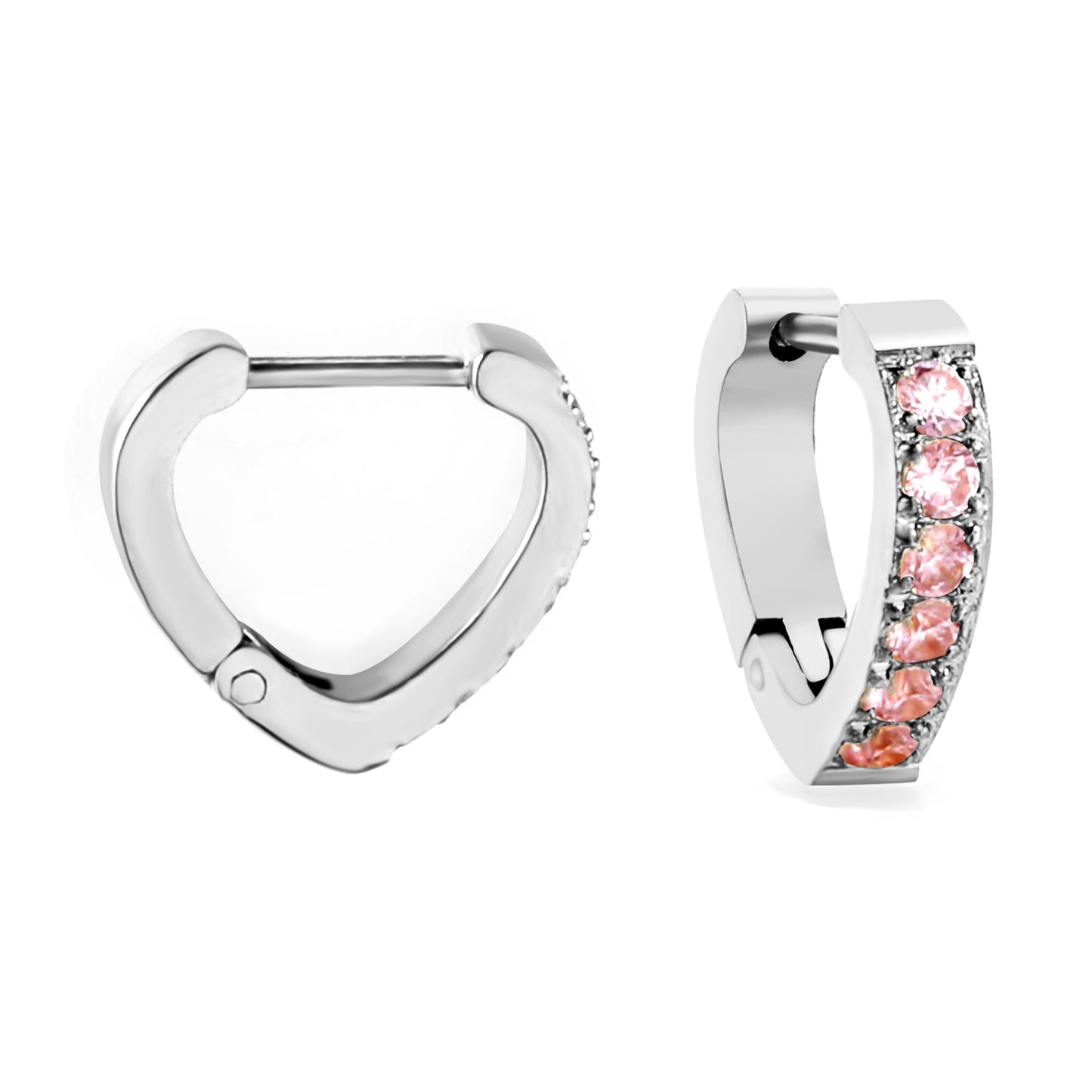 Heart Shaped Circle with White & Pink Diamonds Ear Clips 2.8*14.*12.8mm asonjewelry