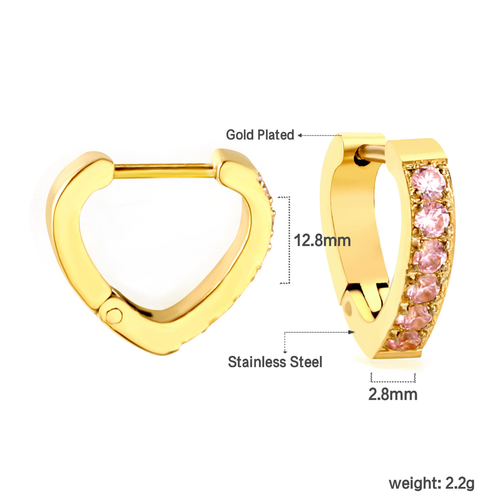 Heart Shaped Circle with White & Pink Diamonds Ear Clips 2.8*14.*12.8mm