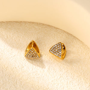 12.8*13.2mm triangle dumplings with white diamonds earrings steel color / gold color