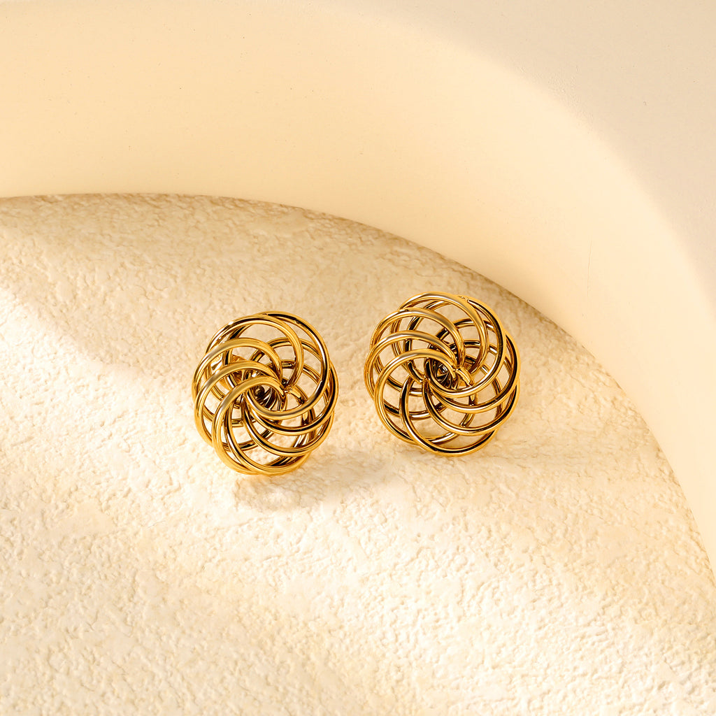 19.7mm round flower garland stud earrings gold color