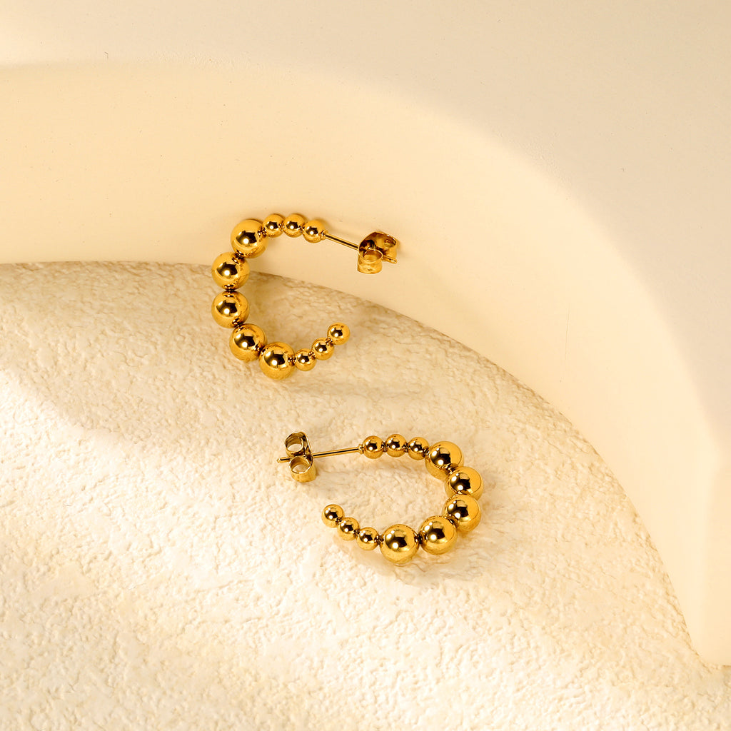 Open earrings semi-circular size steel beads earrings steel color/golden