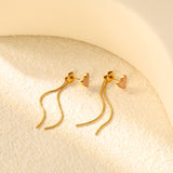 7.2*6.9mm Pink Drops Peach Heart + 0.9*40mm Round Snake Chain Tassel Earrings Gold