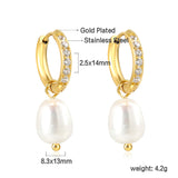 2.5x14mm circle with 6 white diamonds + oval white pearl stud earrings 8.3*13mm gold color