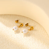 8.4*12mm freshwater pearl pendant+6mm steel earrings gold color