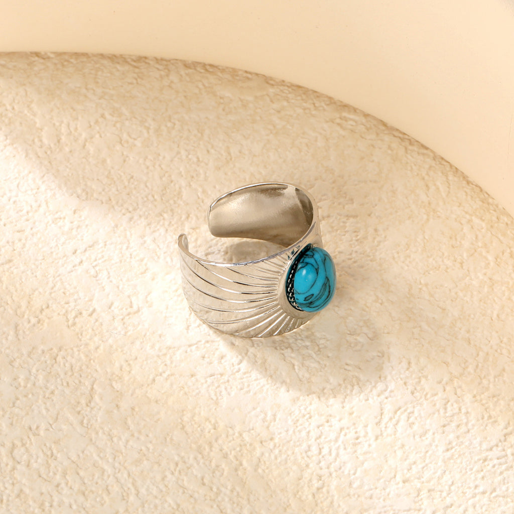 H14.2mm turquoise open-end ring, steel / gold color