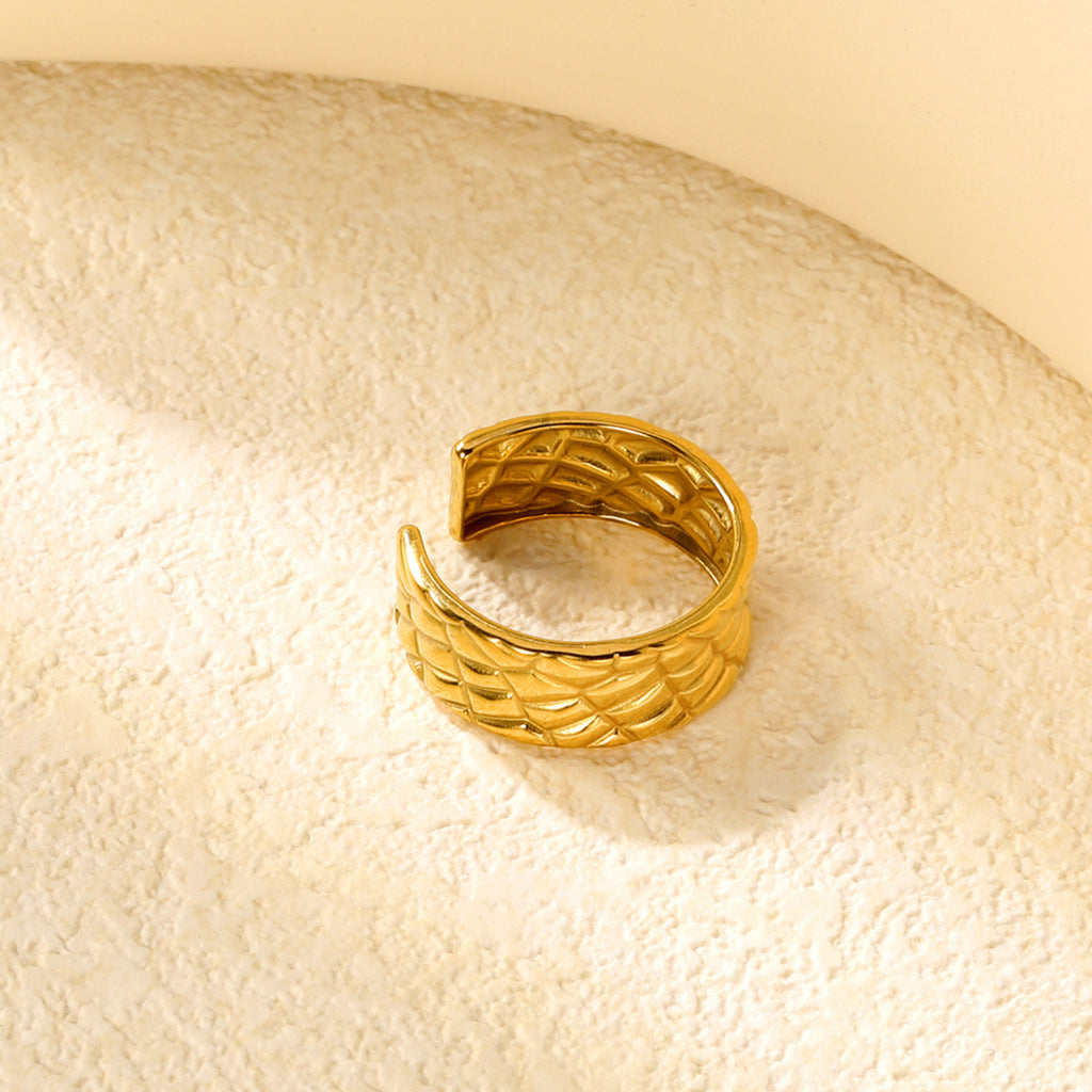 Golden Woven Pattern SS Open Ring (Textured Braided)