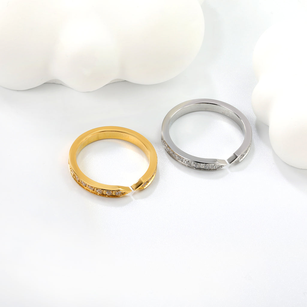 H3mm CNC Cross shape white zirconium ring steel color/golden