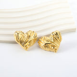 Textured Heart Stud Earrings 35*28mm / 18.4*15.1mm steel color / gold color