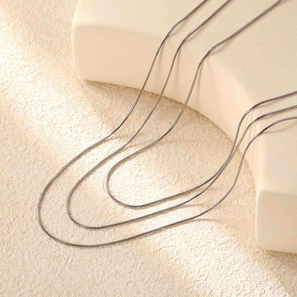 Sweater Chain 0.9 Round Snake 50+60+70cm+5cm+6mm Round Tail Plate Necklace Steel/Golden