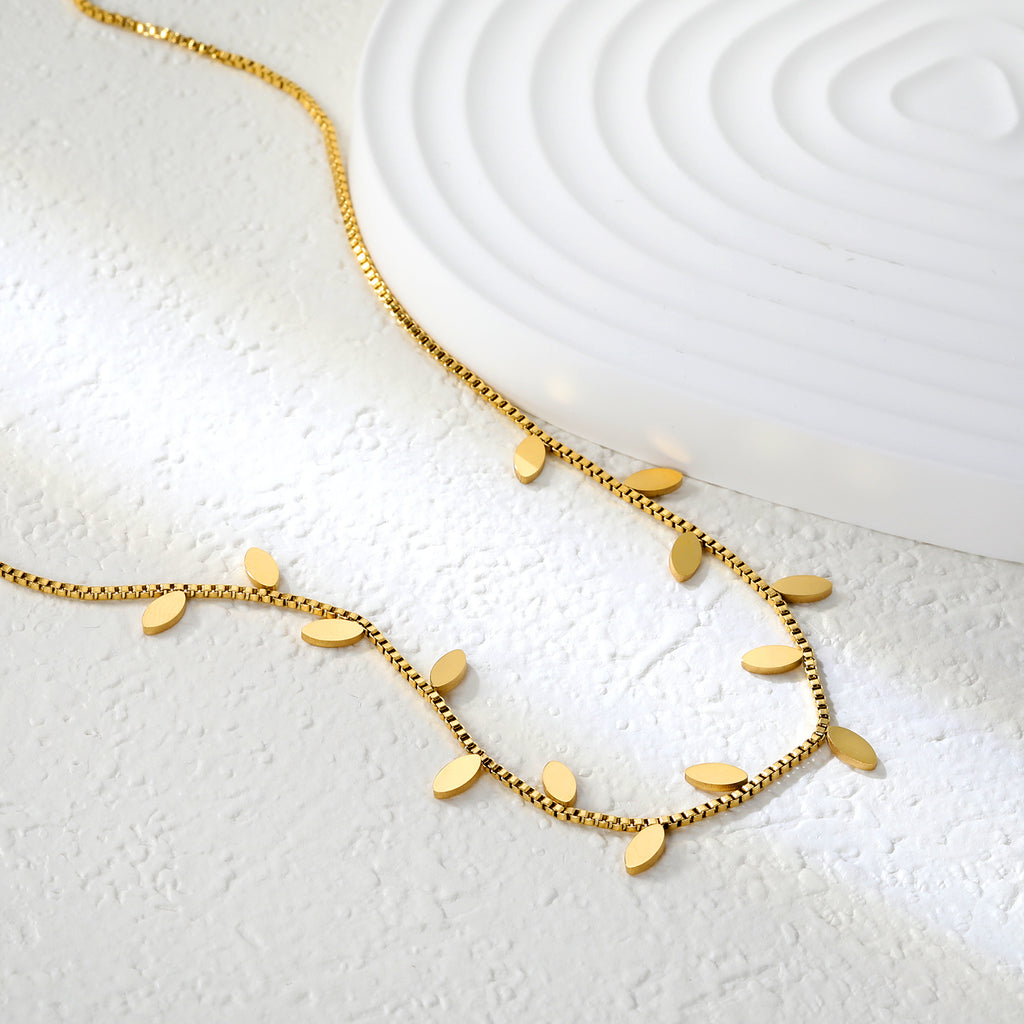 5.6*2.9mm Vine Shape 1.0 Box Chain 40+5cm+6mm Round Tail Plaque Necklace Steel/Golden