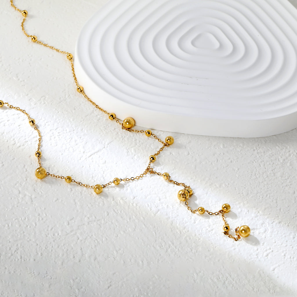 5mm+4mm+3mm Size Steel Beads 10cm Tassel 40+5cm +11.2*3.7mm Square Tail Plaque Necklace Gold