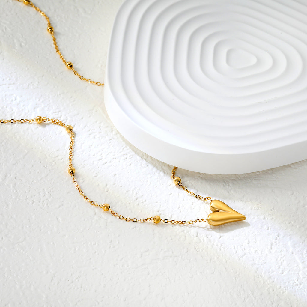 12*14.3mm Heart Pendant 42+5cm+11.2*3.7mm Square Tail Plaque Necklace Steel/Golden